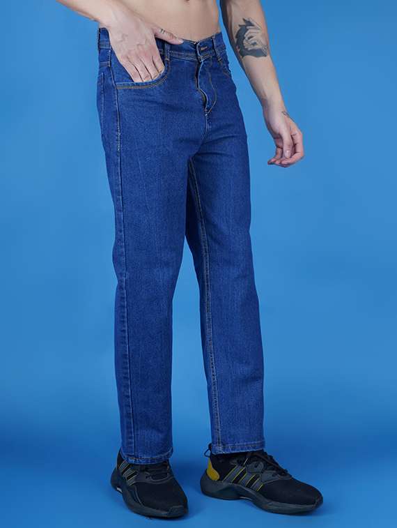 men plain mid rise straight fit jeans - 22241126 -  Zoom Image - 0