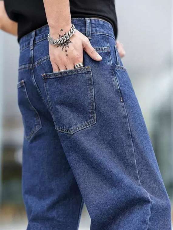 men plain mid rise baggy jeans - 22241135 -  Standard Image - 3