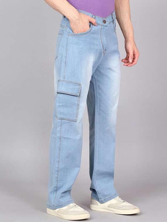 men washed mid rise relaxed fit cargo