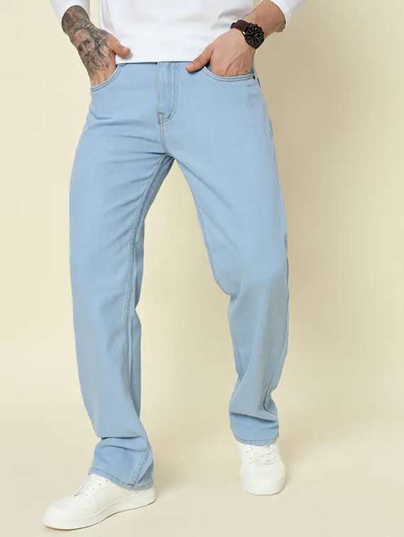 men plain mid rise relaxed fit jeans