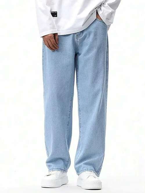 men plain mid rise baggy jeans - 22241193 -  Standard Image - 0