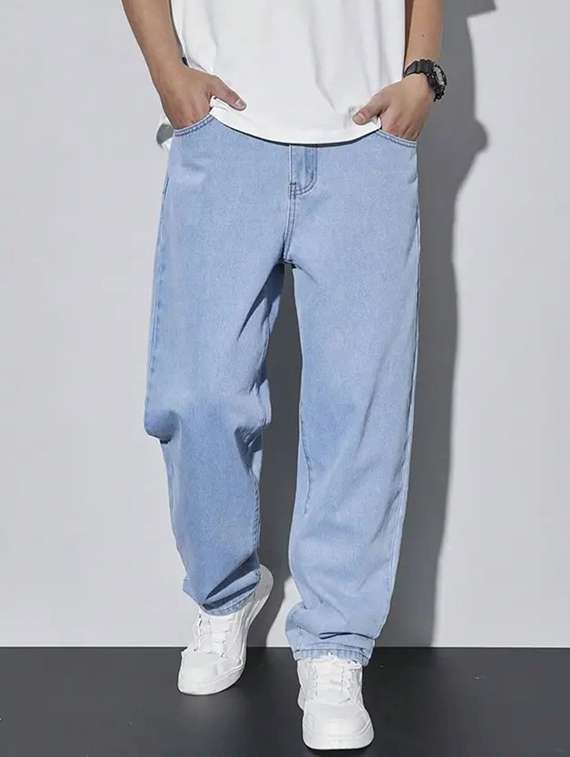 men plain mid rise baggy jeans