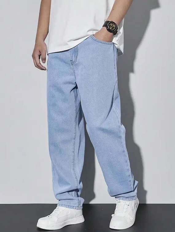 men plain mid rise baggy jeans - 22241194 -  Standard Image - 3