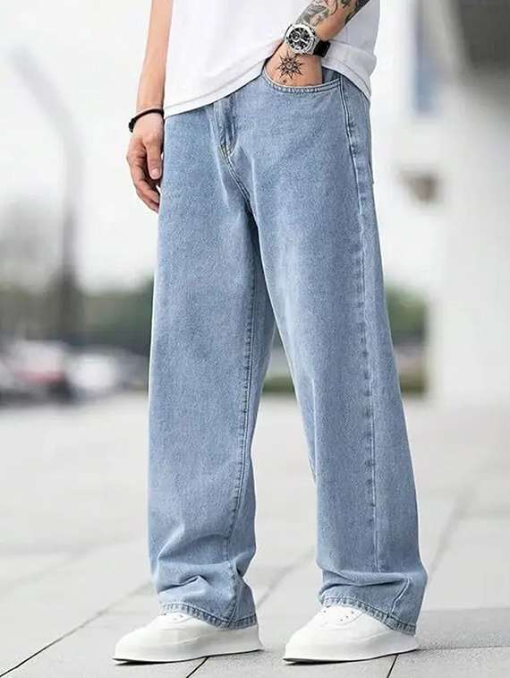 men plain mid rise relaxed fit jeans