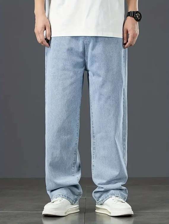 men plain mid rise baggy jeans