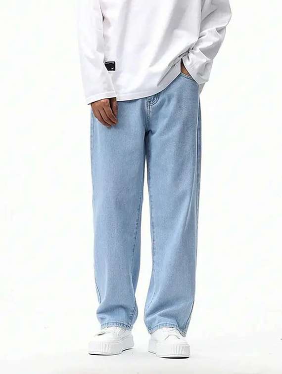 men plain mid rise relaxed fit jeans