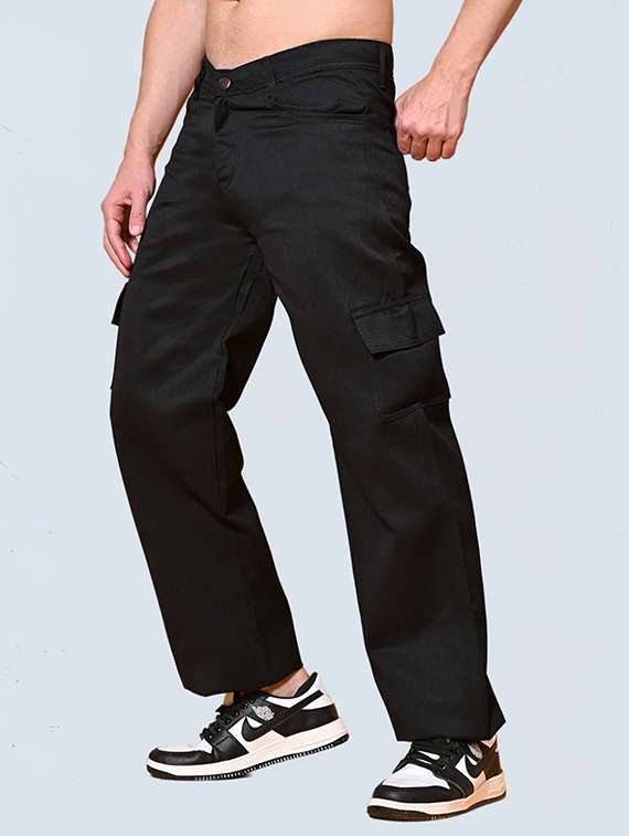 men solid mid rise relaxed fit cargo