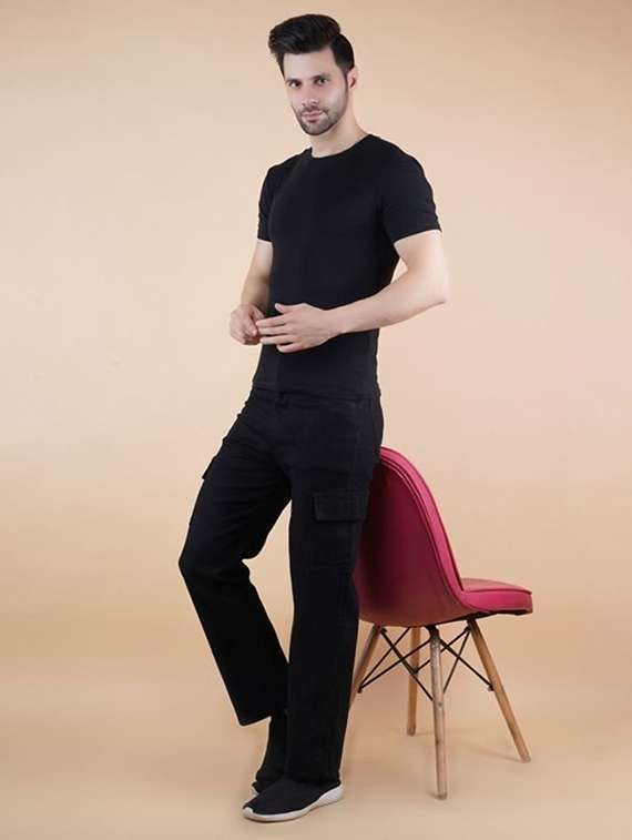 men solid mid rise regular fit cargo - 22241305 -  Standard Image - 3