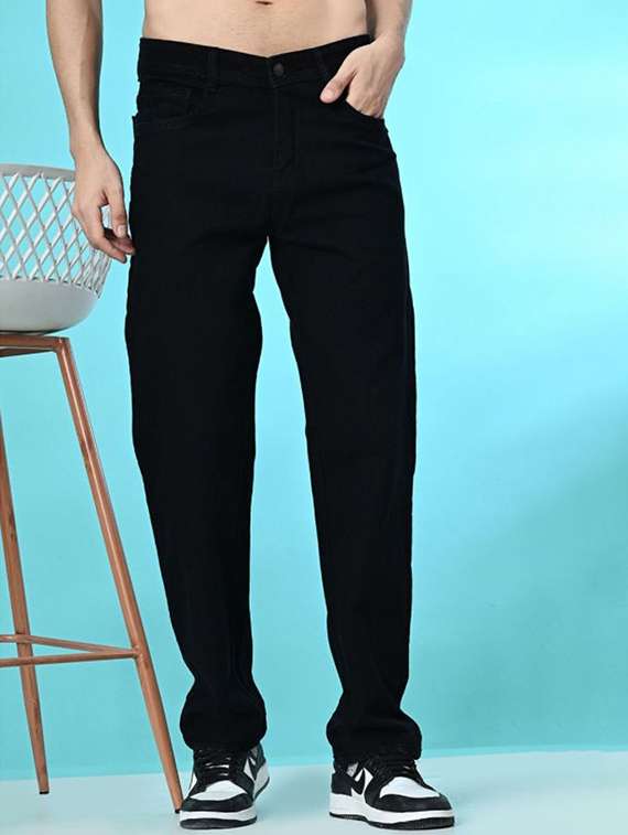 men plain mid rise relaxed fit jeans