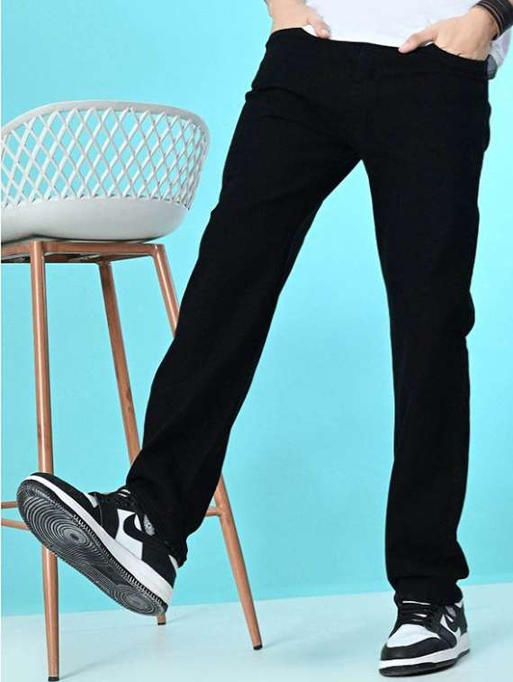 men plain mid rise relaxed fit jeans