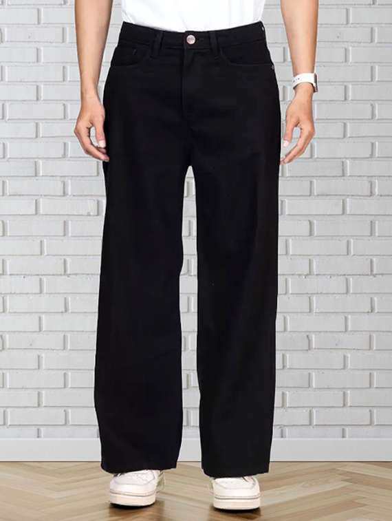 men plain mid rise relaxed fit jeans