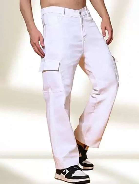 men solid mid rise relaxed fit cargo