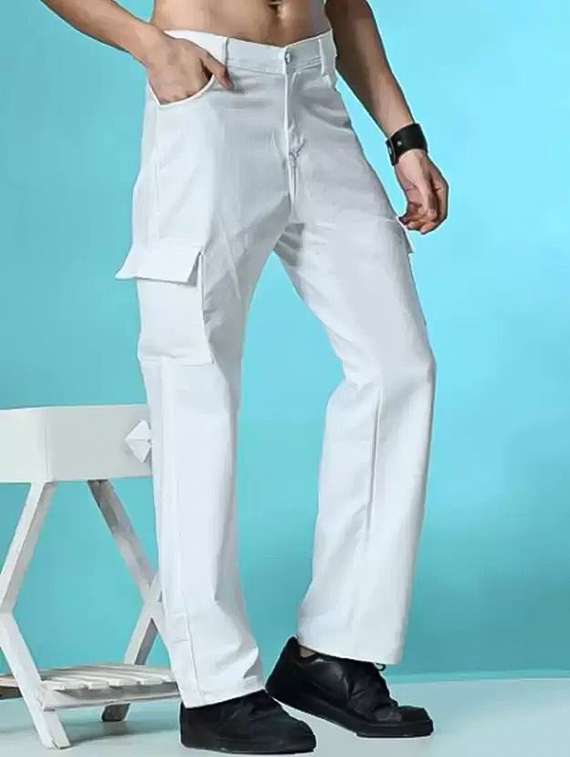 men solid mid rise relaxed fit cargo