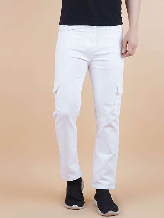 men solid mid rise regular fit cargo