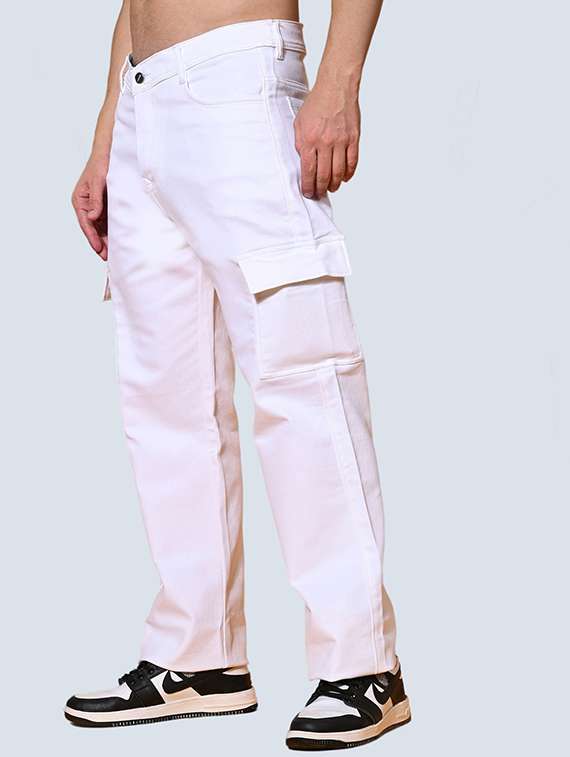 men solid mid rise relaxed fit cargo