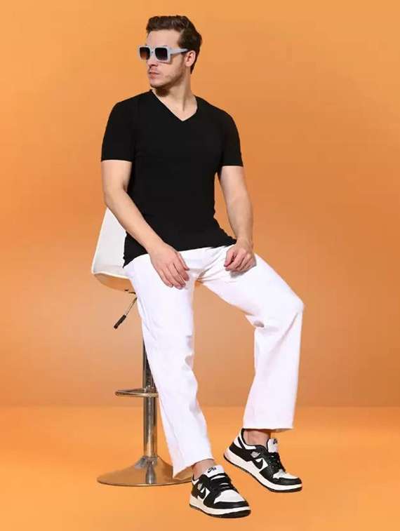 men plain mid rise straight fit jeans - 22241428 -  Standard Image - 3