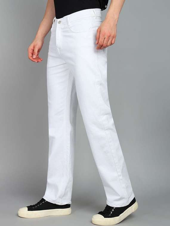 men plain mid rise straight fit jeans