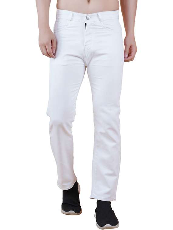 men plain mid rise straight fit jeans