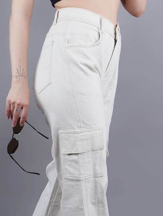 women solid high rise denim cargo - 22241471 -  Standard Image - 3