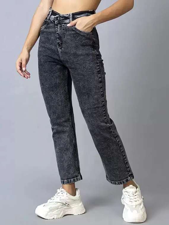 women solid high rise straight fit jean - 22241475 -  Zoom Image - 0