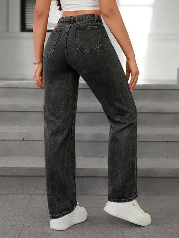 women solid high rise straight fit jeans - 22241485 -  Standard Image - 3