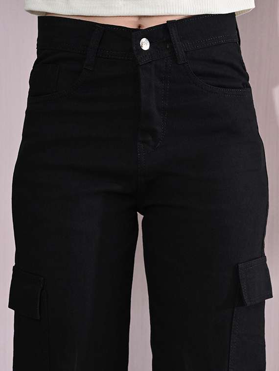 women solid high rise denim cargo - 22241511 -  Standard Image - 3