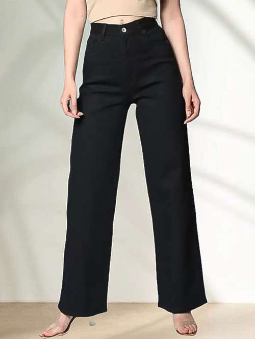women solid high rise wide leg jeans - 22241521 -  Standard Image - 0