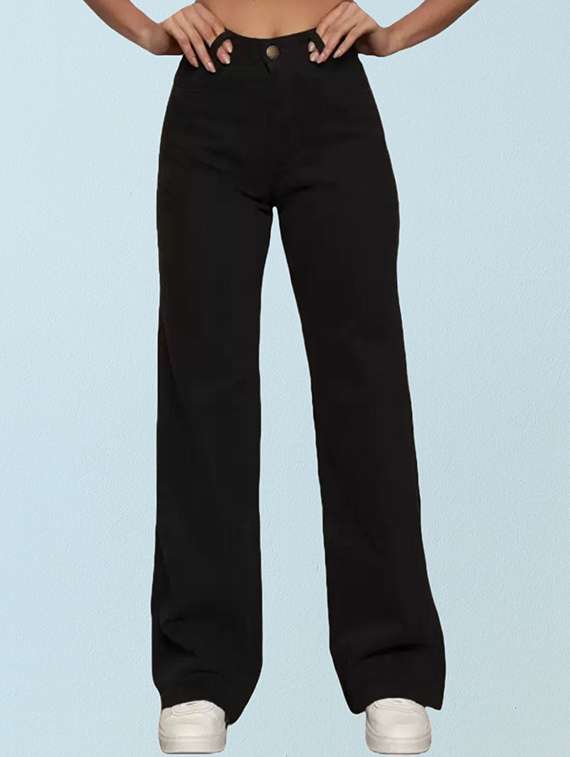 women solid high rise baggy fit jean