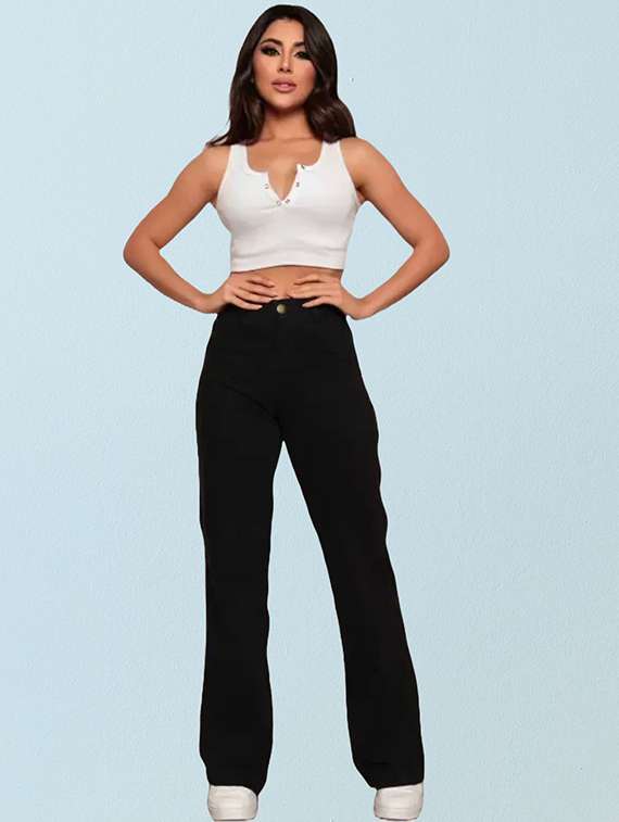 women solid high rise baggy fit jean - 22241539 -  Standard Image - 3