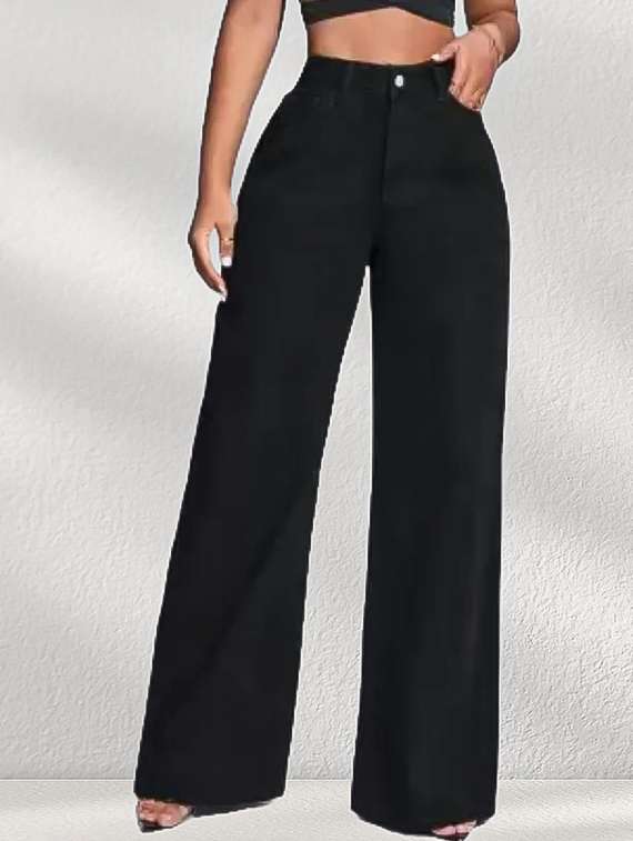 black denim jeanwomen solid high rise wide leg jeans - 22241549 -  Zoom Image - 0