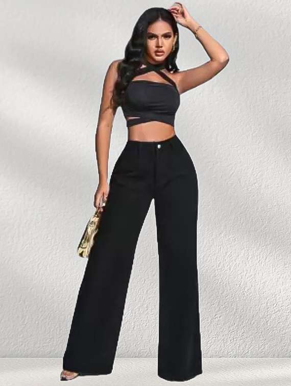 black denim jeanwomen solid high rise wide leg jeans - 22241549 -  Standard Image - 3