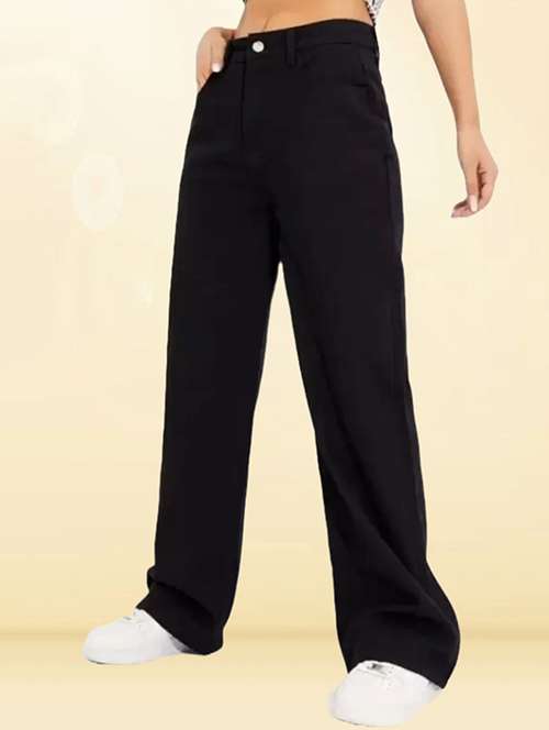 women solid high rise baggy jean - 22241563 -  Standard Image - 0