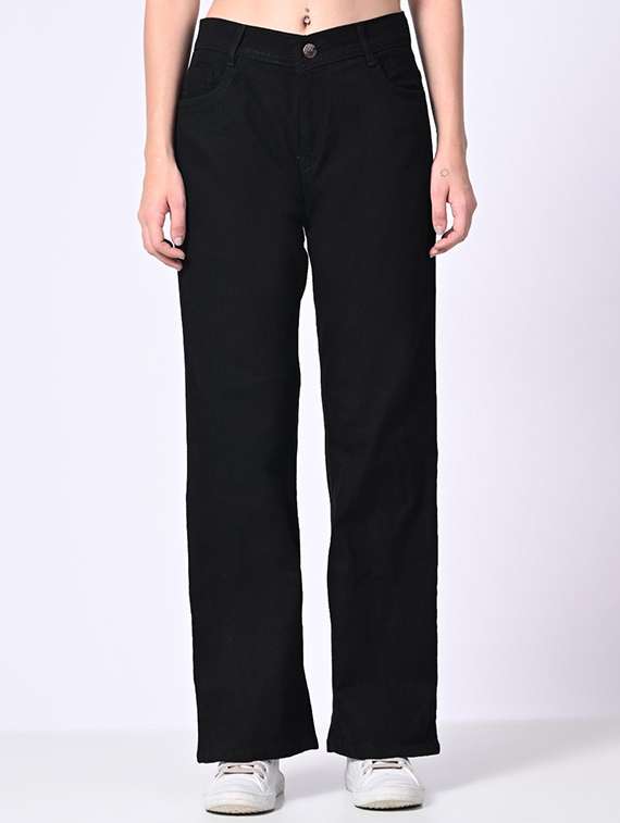 women solid mid rise straight fit jean