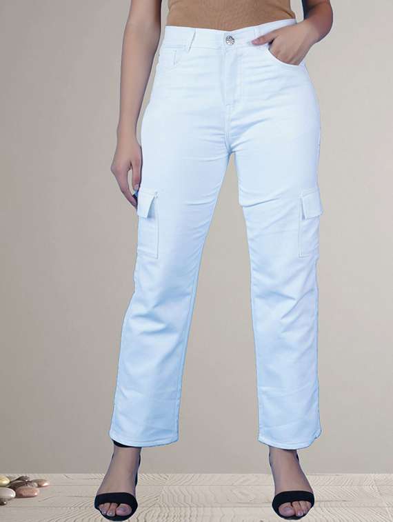 women solid mid rise denim cargo