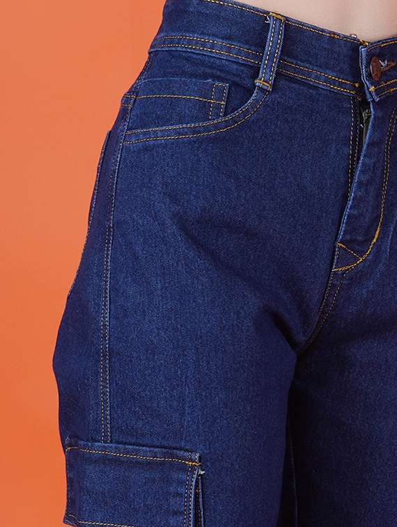 women solid high rise denim cargo - 22241630 -  Standard Image - 3