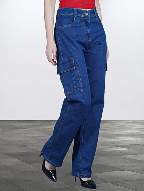 women solid high rise denim cargo - 22241632 -  Standard Image - 0