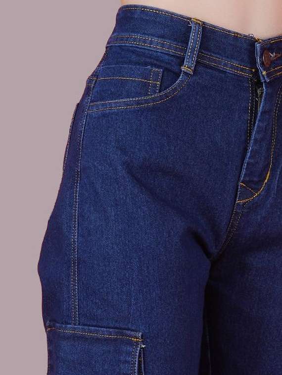 women solid high rise denim cargo - 22241637 -  Standard Image - 3