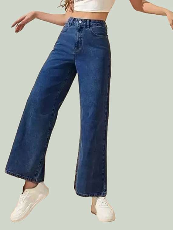 women solid high rise wide leg jean - 22241685 -  Zoom Image - 0