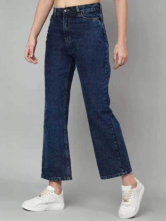 women solid high rise bootcut jeans