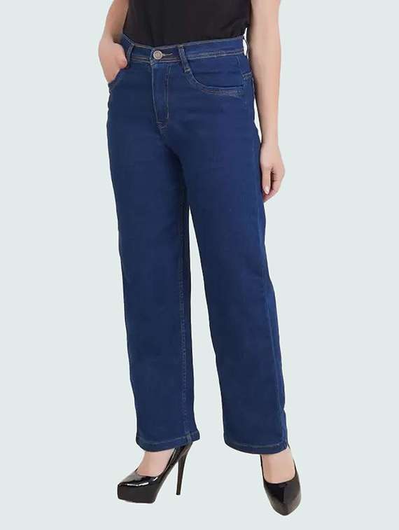 women solid mid rise straight fit jean