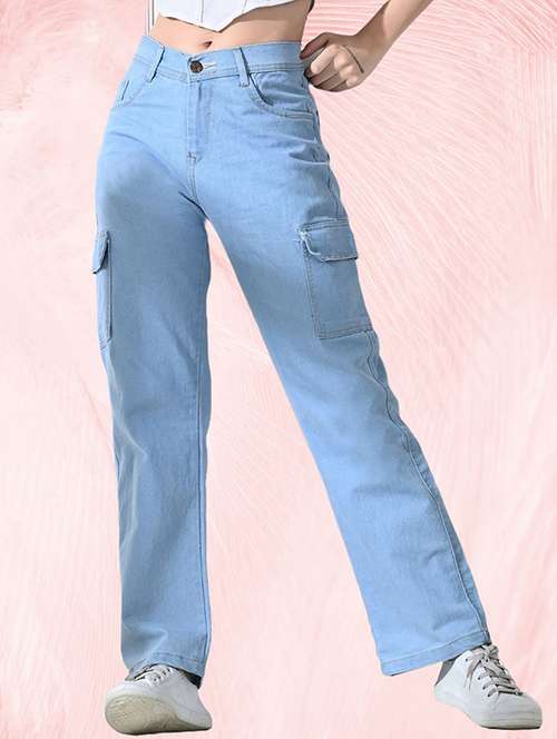 women solid high rise denim cargo - 22241735 -  Standard Image - 0