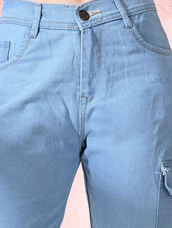 women solid high rise denim cargo - 22241735 -  Standard Image - 3