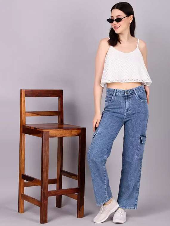 women solid high rise denim cargo - 22241736 -  Standard Image - 3