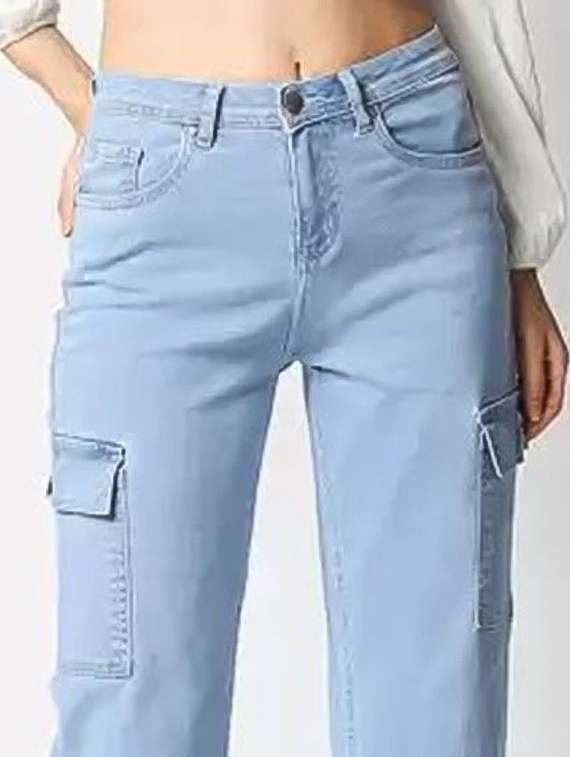 women solid mid rise denim cargo - 22241738 -  Standard Image - 3