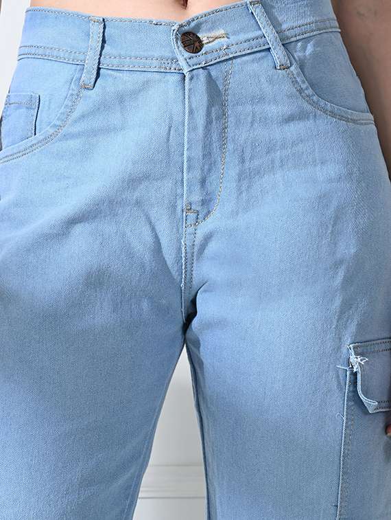 women solid high rise denim cargo - 22241743 -  Standard Image - 3