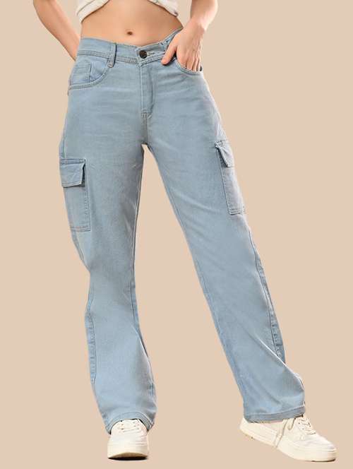 women solid mid rise denim cargo - 22241745 -  Standard Image - 0