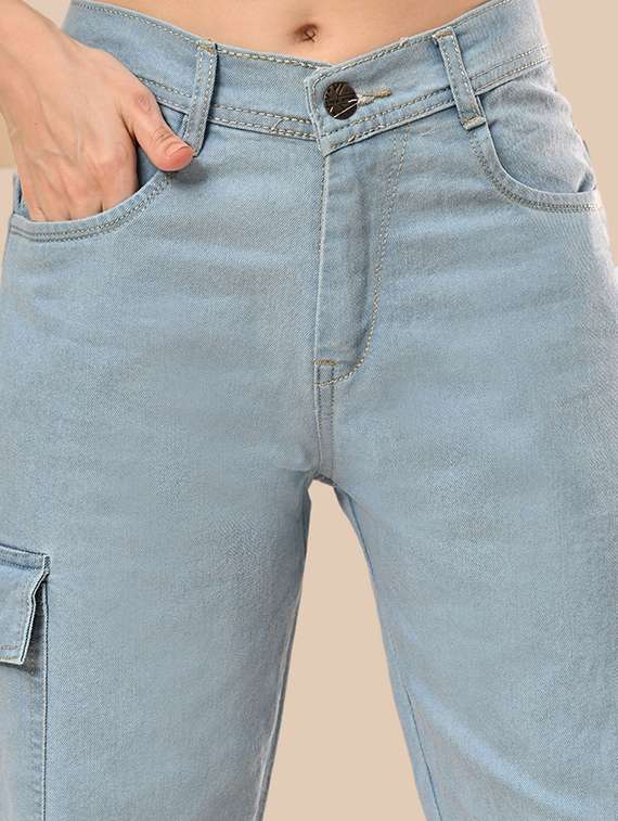 women solid mid rise denim cargo - 22241745 -  Standard Image - 3
