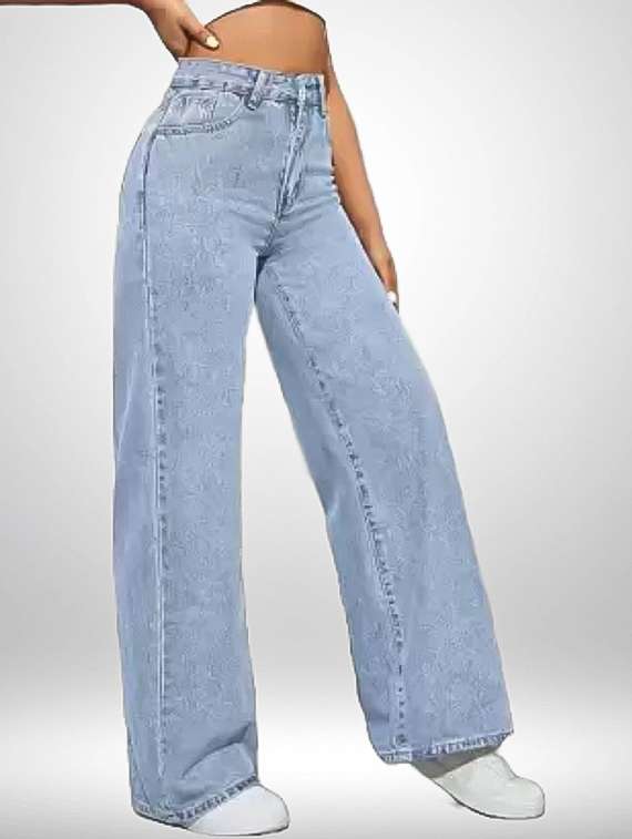 women solid high rise baggy jean