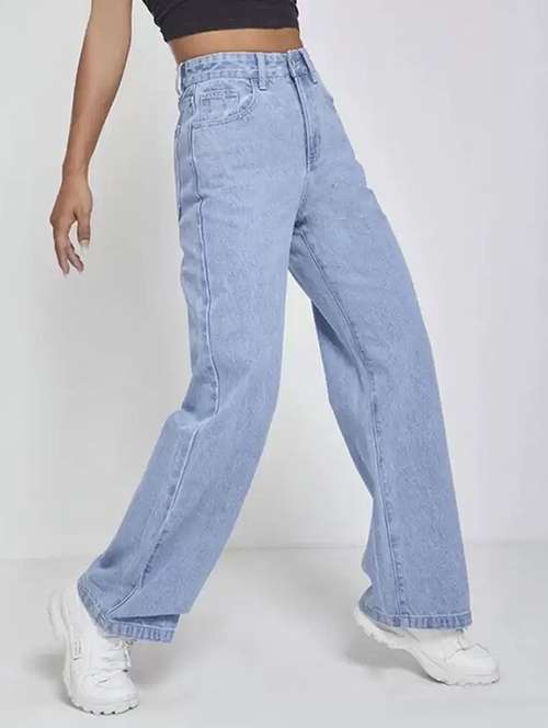 women solid high rise wide leg jean - 22241779 -  Standard Image - 0