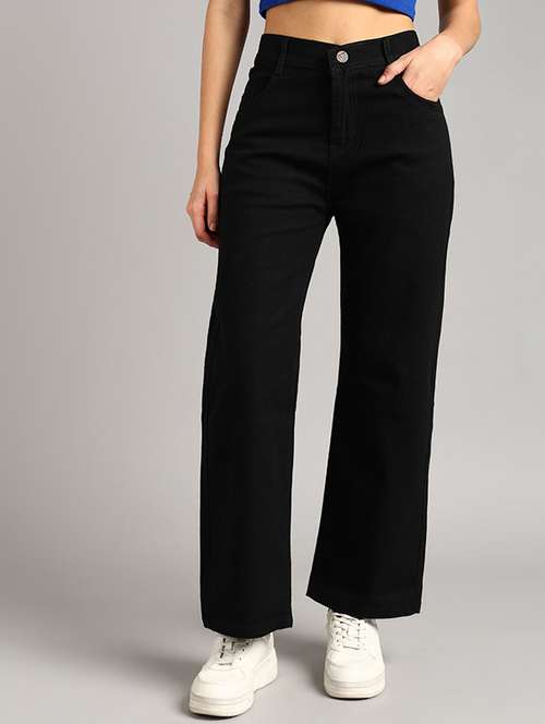 women solid high rise wide leg jean - 22241789 -  Standard Image - 0